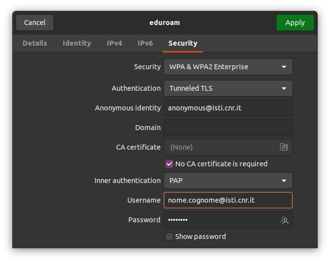 Ubuntu Eduroam CA trus